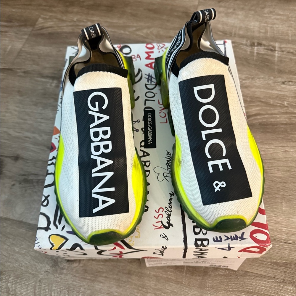 Dolce & Gabbana Kids Sneakers in White and Neon Yellow